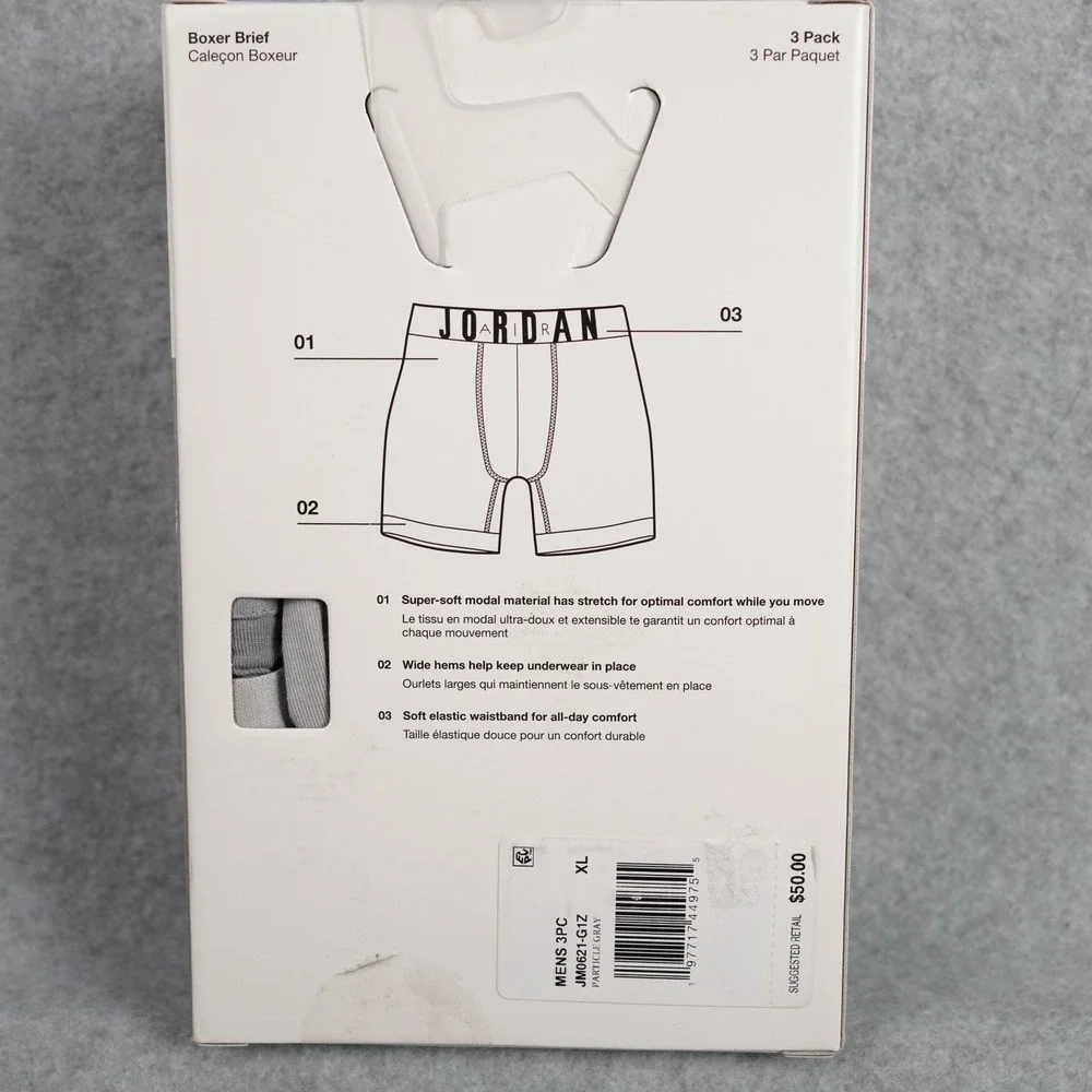 Jordan Boxer Brief Mens XL Gray Flight Modal 3 Pack JM0621-G1Z Particle Gray